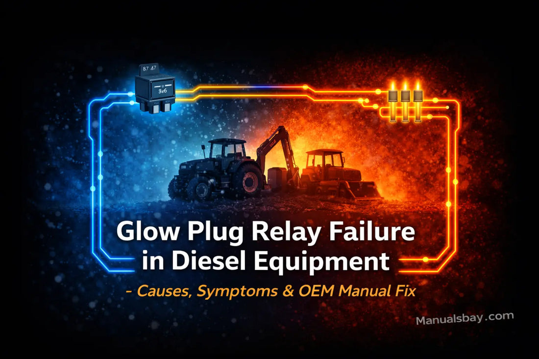 Glow plug relay failure in diesel equipment showing cold start symptoms and OEM service manual diagnostic solution