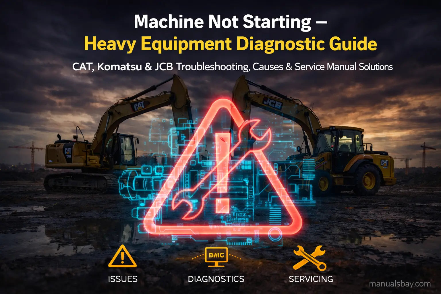 Heavy equipment engine not starting diagnostic guide for CAT Komatsu and JCB machines