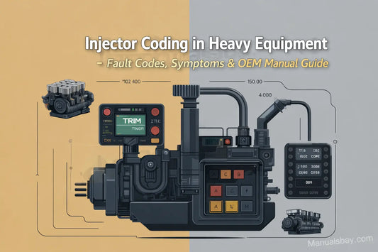 Injector coding in heavy equipment showing trim code programming with OEM service manual based diagnostics