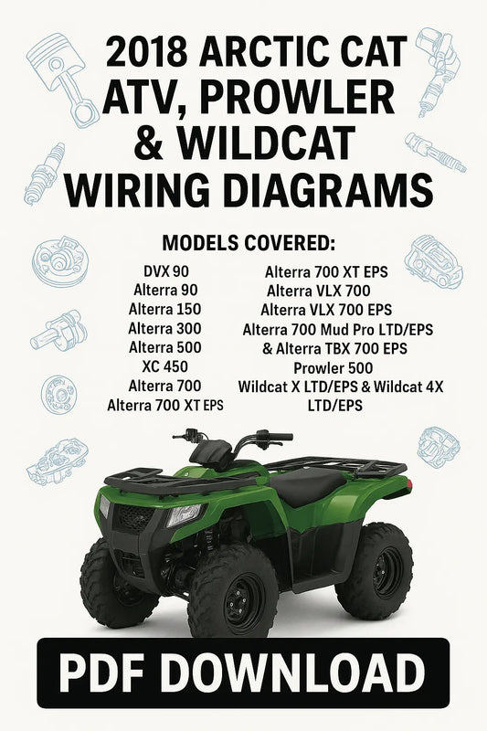 2018 Arctic Cat ATV, Prowler & Wildcat wiring diagrams PDF download with green ATV illustration.