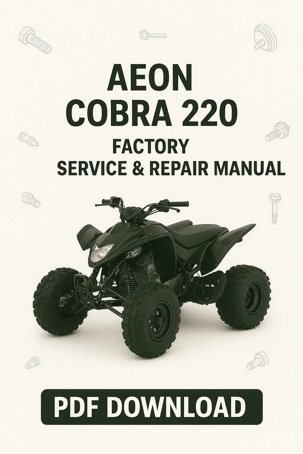 Aeon Cobra 220 ATV with text for factory service and repair manual download on a white background