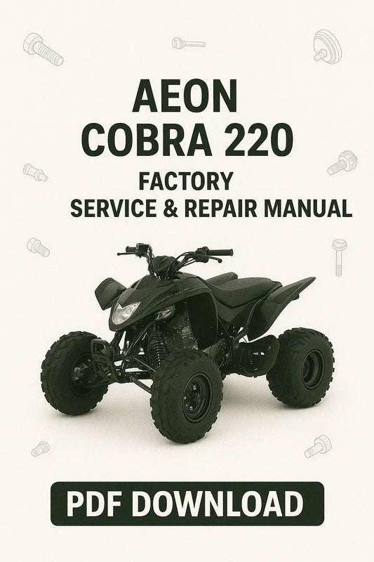 Aeon Cobra 220 ATV with text for factory service and repair manual download on a white background