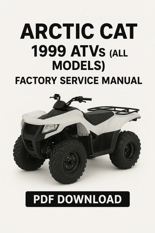 Arctic Cat ATV on a white background with text about factory service manual download.