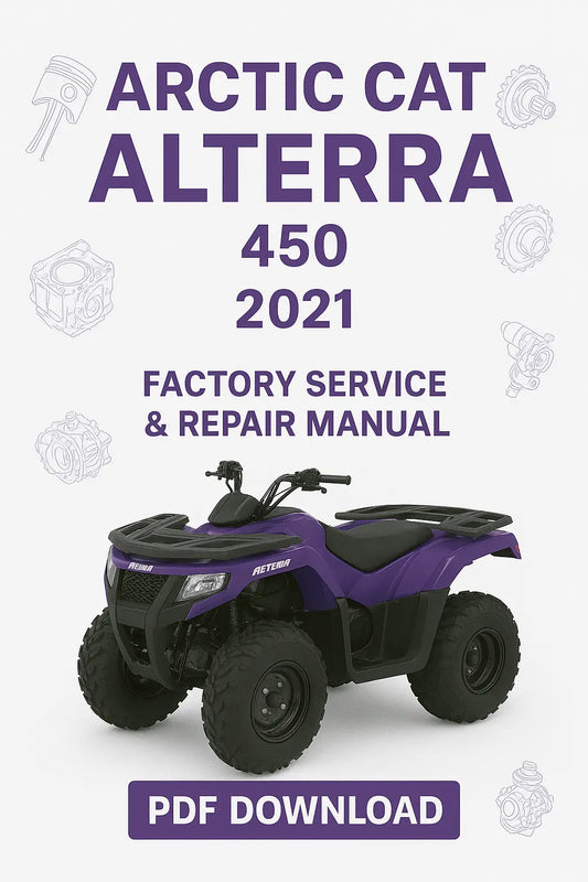 Arctic Cat Alterra 450 2021 Factory Service & Repair Manual cover with ATV illustration on a white background