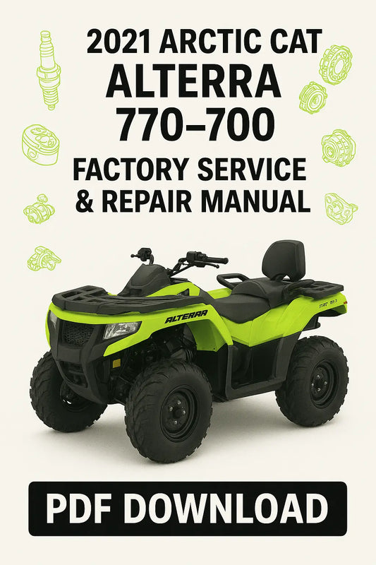 2021 Arctic Cat Alterra 770-700 Factory Service & Repair Manual PDF Download on a white background with ATV illustration.