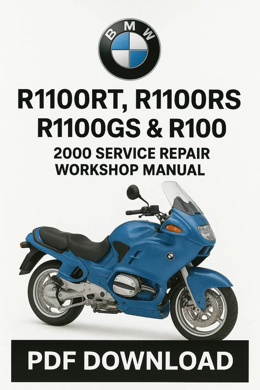 BMW motorcycle service repair workshop manual cover with blue bike on white background