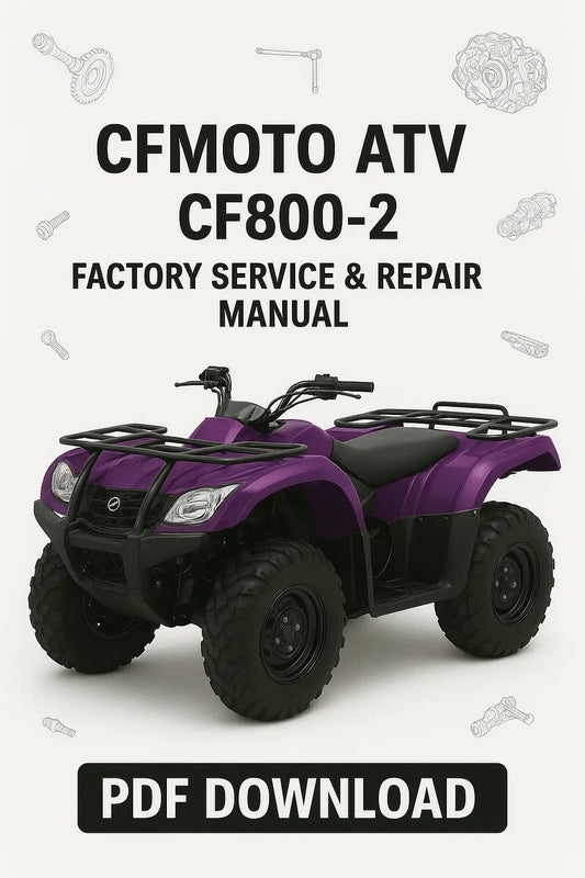 CFMOTO ATV CF800-2 service and repair manual PDF download on a white background with a purple ATV.