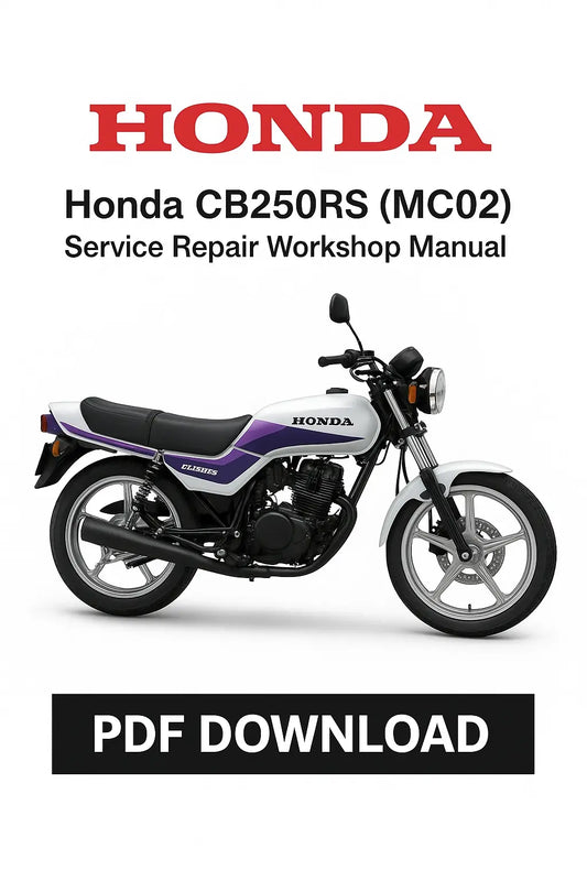 Honda CB250RS (MC02) service repair workshop manual PDF download on a white background with Honda logo.