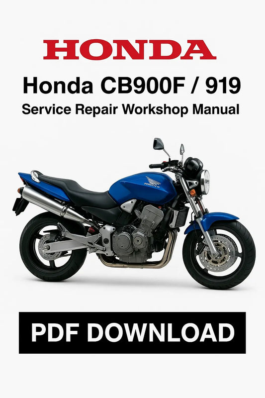 Honda CB900F/919 service repair workshop manual PDF download with a blue motorcycle on a white background.