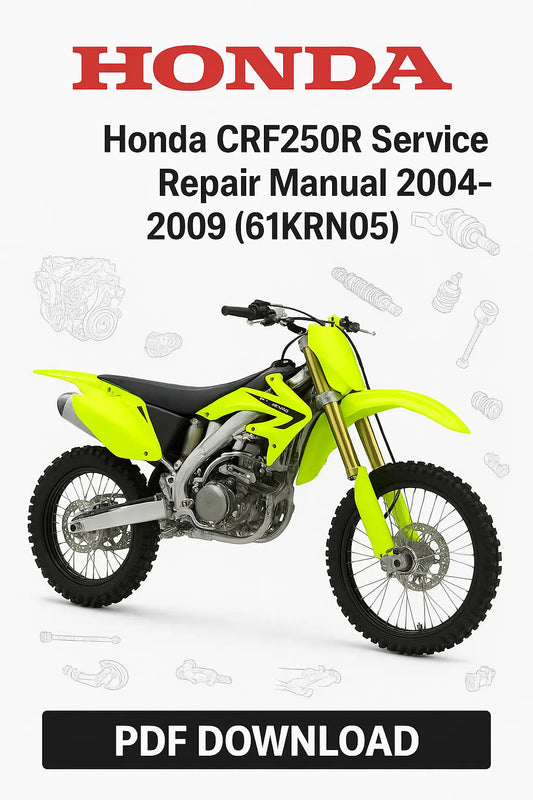 Honda CRF250R service repair manual cover with a yellow motorcycle on a white background