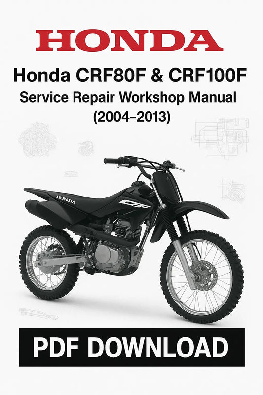 Honda CRF80F & CRF100F service repair workshop manual cover with a motorcycle illustration.