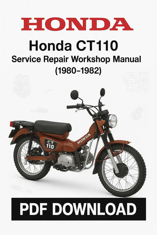 Honda CT110 service repair workshop manual cover with motorcycle image on a white background
