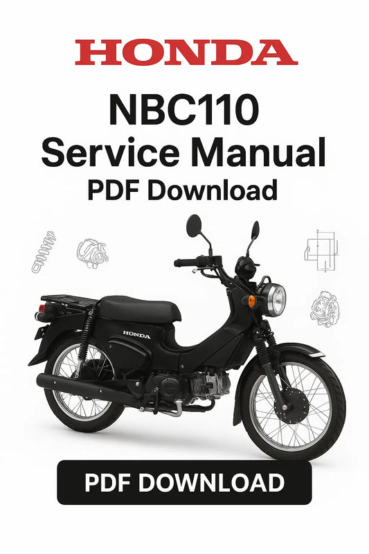 Honda NBC110 service manual PDF download with a black motorcycle on a white background