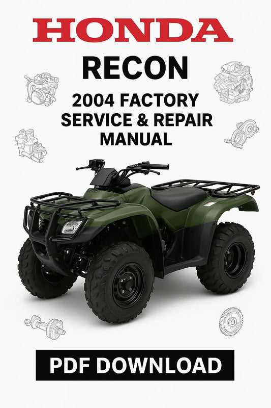 Honda Recon 2004 Factory Service & Repair Manual PDF Download on a white background with green ATV illustration.