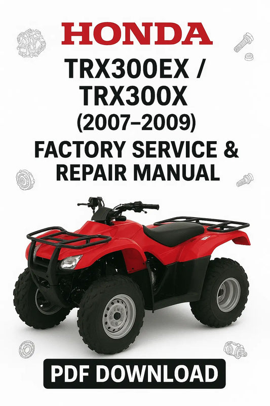 Honda ATV repair manual cover with a red ATV on a white background