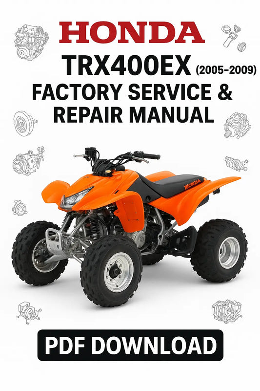 Honda TRX400EX service and repair manual cover with orange ATV on a white background
