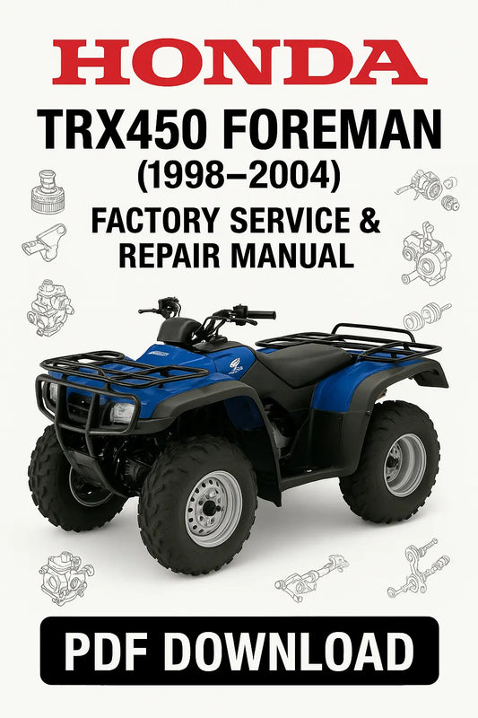 Honda TRX450 Foreman repair manual cover with blue ATV illustration and text.