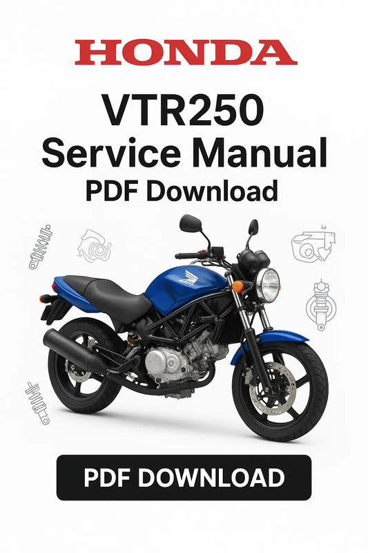 Honda VTR250 Service Manual PDF Download with motorcycle image on a white background