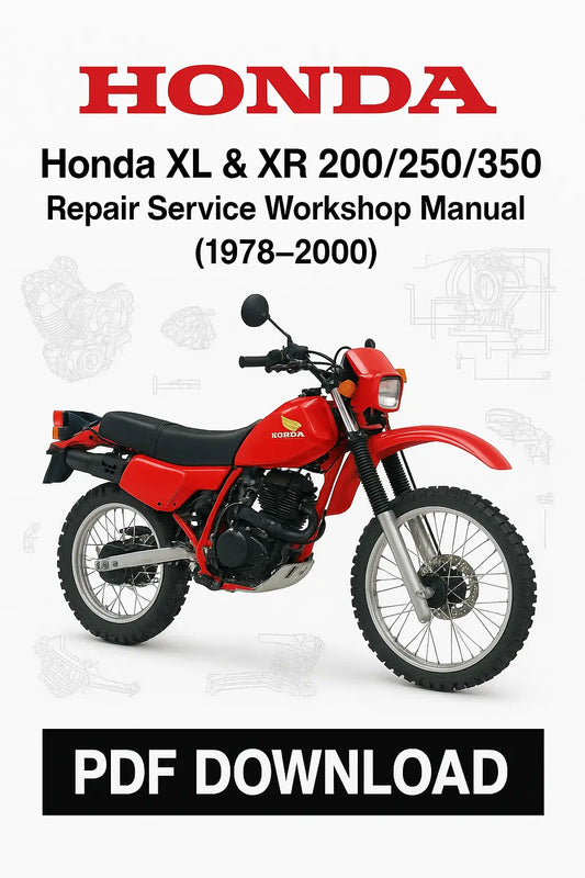 Honda XL & XR 200/250/350 repair service workshop manual cover with a red motorcycle on a white background.