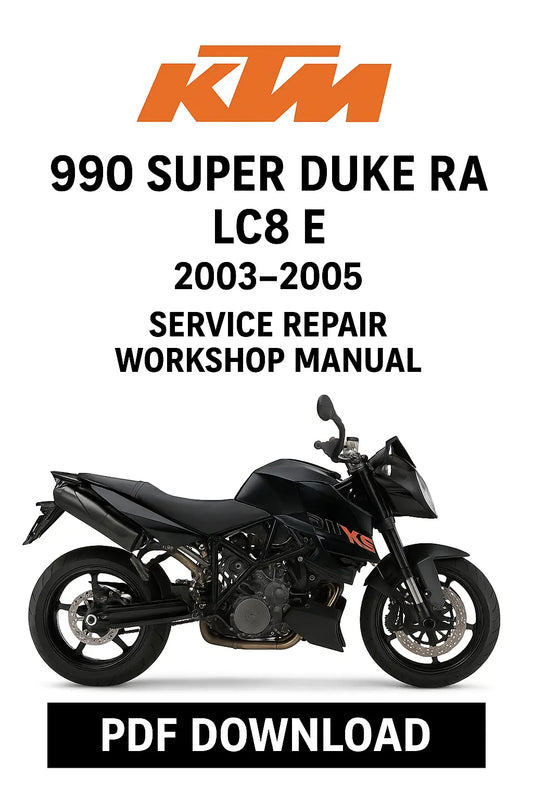 KTM 990 Super Duke RA LC8 E service repair workshop manual cover with motorcycle illustration.
