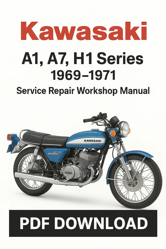 Kawasaki A1, A7, H1 Series 1969-1971 service repair workshop manual cover with a motorcycle illustration.
