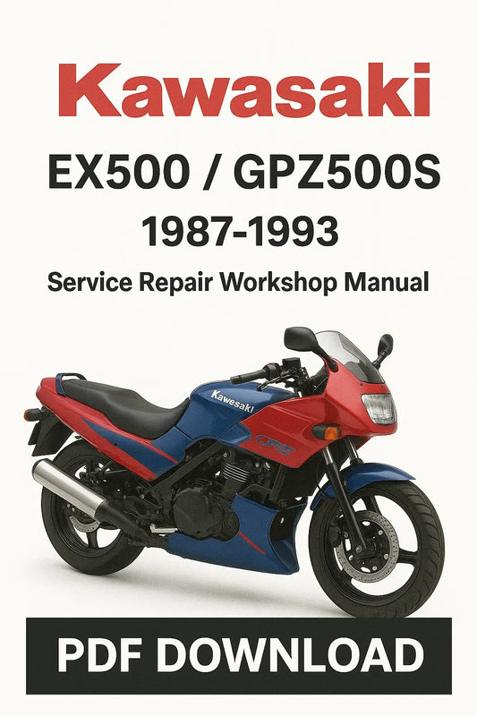 Kawasaki EX500/GPZ500S service repair workshop manual cover with motorcycle image.