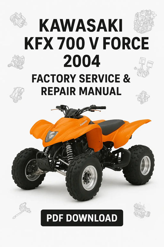 Kawasaki KFX 700 V Force 2004 service and repair manual cover with orange ATV on a white background