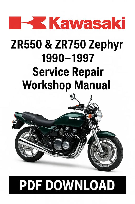 Kawasaki ZR550 & ZR750 Zephyr service repair workshop manual cover with motorcycle image.