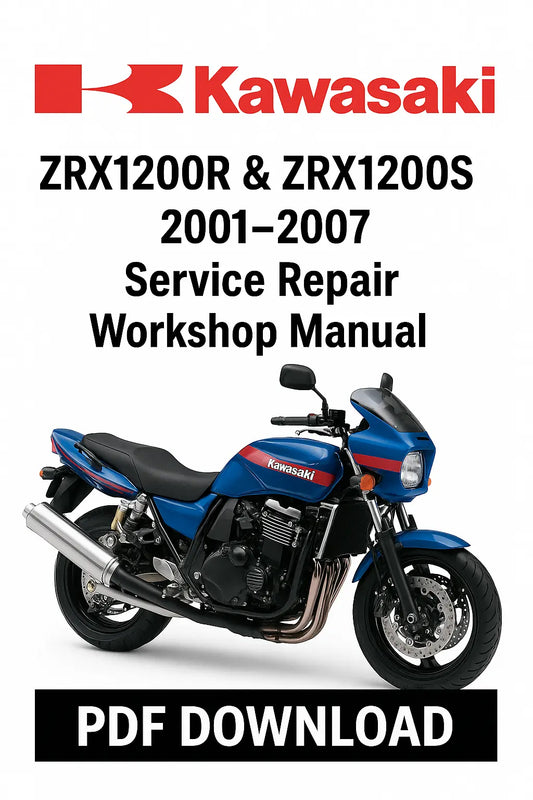 Kawasaki ZRX1200R & ZRX1200S service repair workshop manual cover with motorcycle image.
