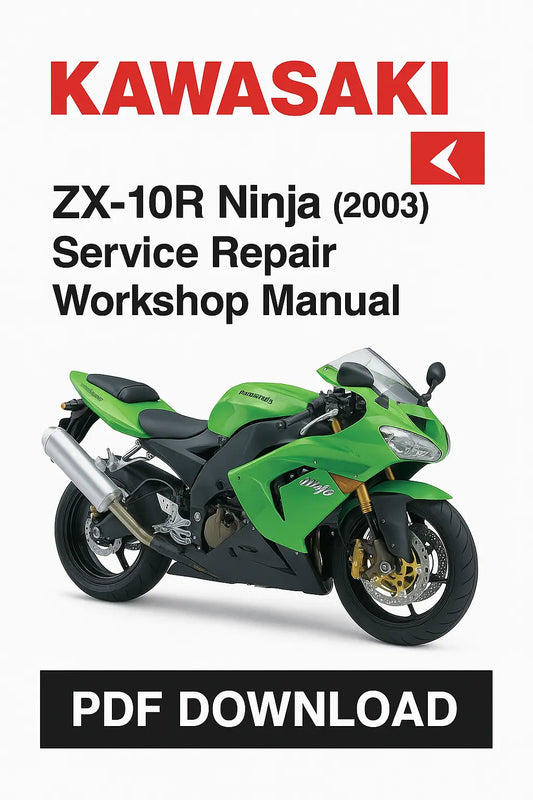 Kawasaki ZX-10R Ninja 2003 service repair workshop manual cover with green motorcycle on white background