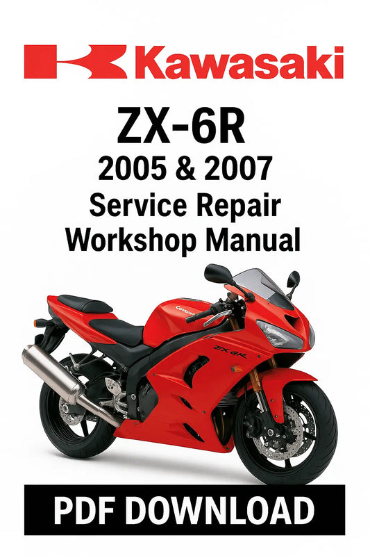 Kawasaki ZX-6R service repair workshop manual cover with red motorcycle on a white background
