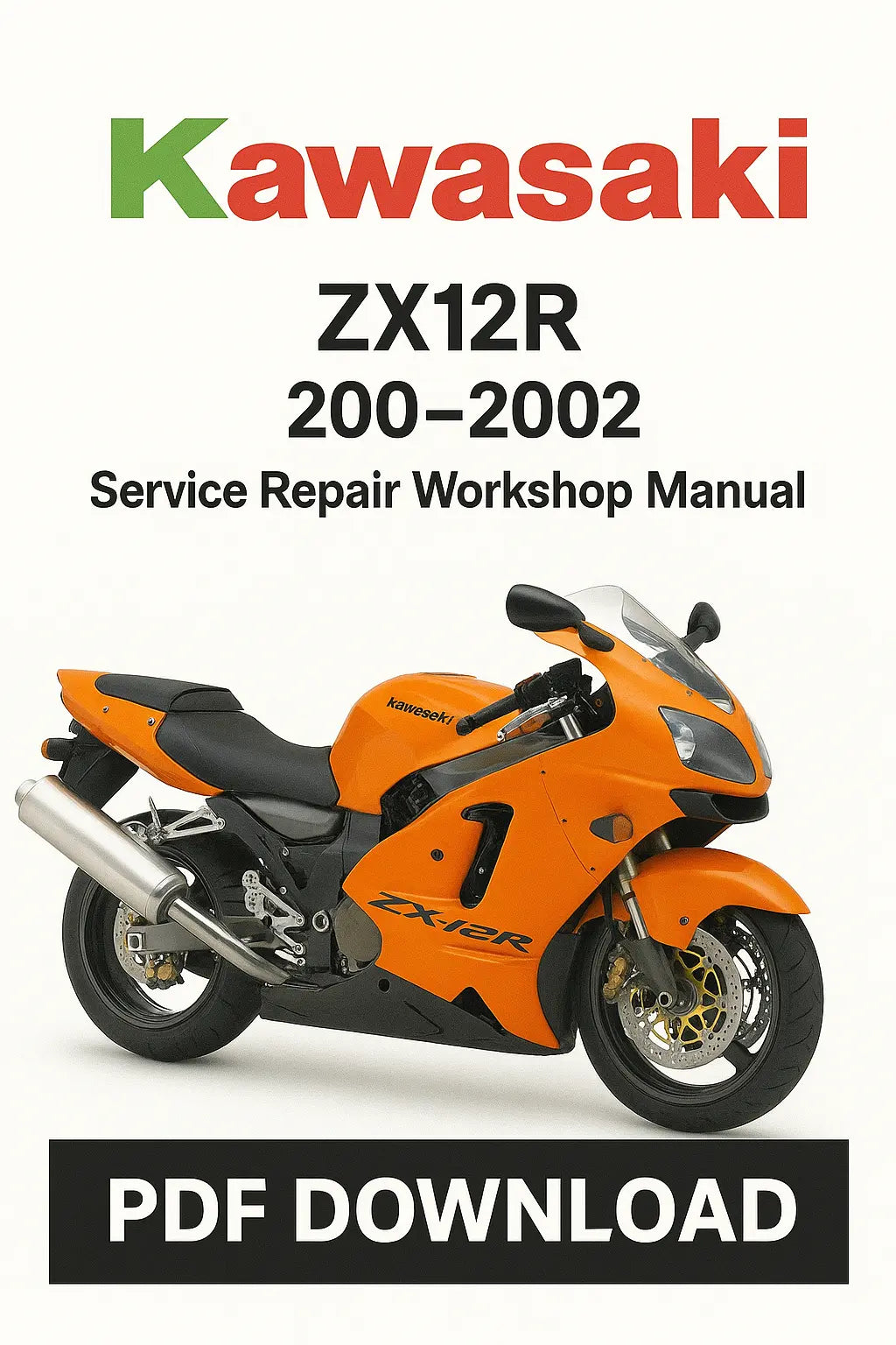 Kawasaki ZX12R 200-2002 service repair workshop manual cover with motorcycle image.