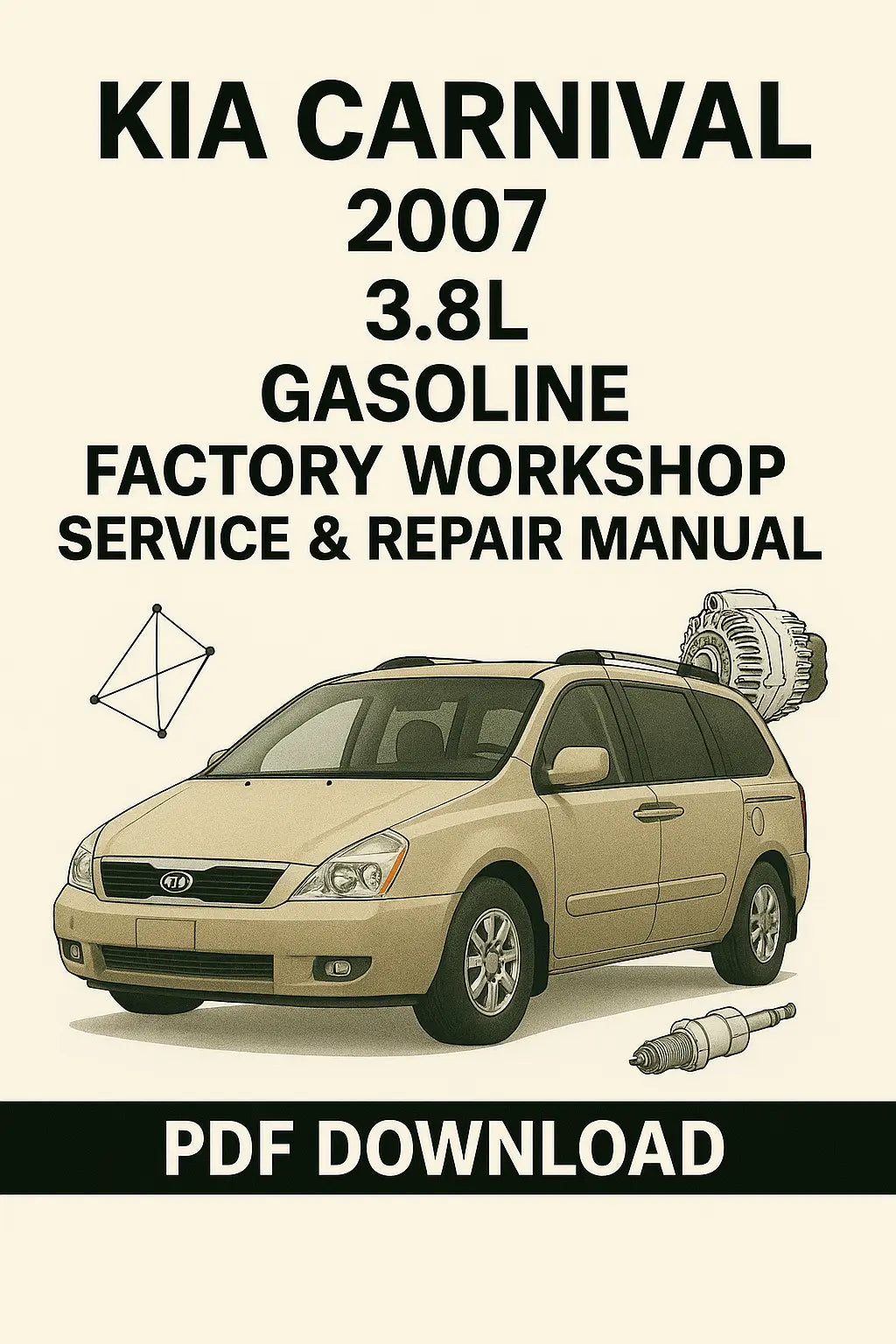 Download Kia Carnival 2007 3.8L Gasoline Factory Workshop Manual PDF with V6 engine repair procedures, wiring diagrams, and factory specifications
