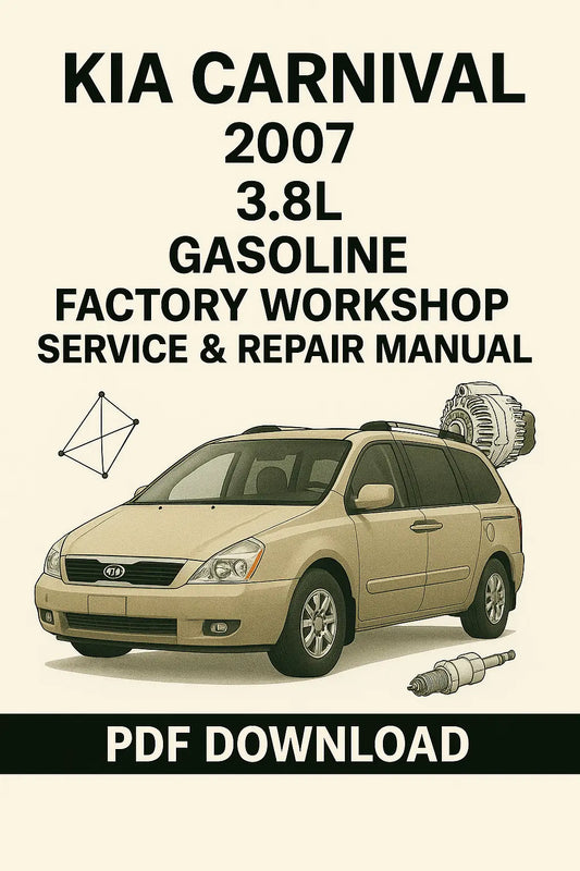 Download Kia Carnival 2007 3.8L Gasoline Factory Workshop Manual PDF with V6 engine repair procedures, wiring diagrams, and factory specifications