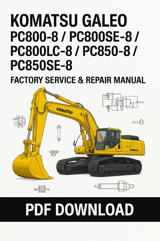 Download the complete Komatsu PC800-8, PC800SE-8, PC800LC-8, PC850-8, and PC850SE-8 hydraulic excavator shop manual in PDF from ManualsBay.com – includes engine, hydraulics, electrical, and troubleshooting guides.