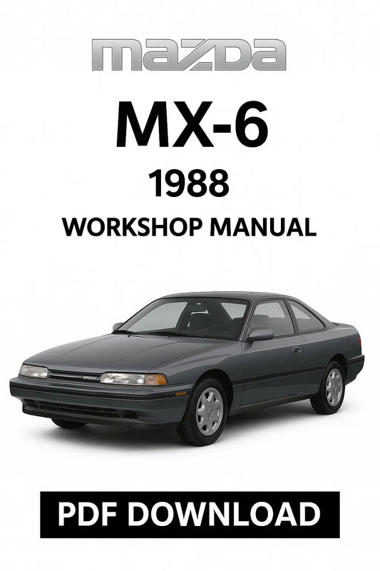1988 Mazda MX-6 workshop manual cover with car image and text on a white background