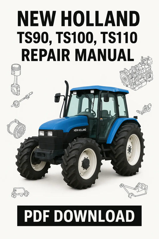 Factory service and repair manual for New Holland TS90, TS100, TS110 tractors – complete PDF download with wiring diagrams, hydraulic system details, and troubleshooting