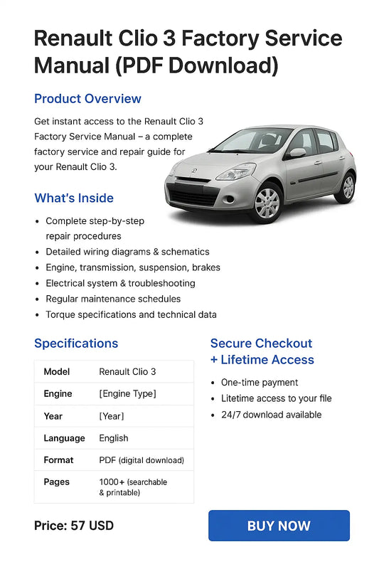 Renault Clio III 2005–2014 factory service repair workshop manual PDF with wiring diagrams, maintenance, and repair procedures