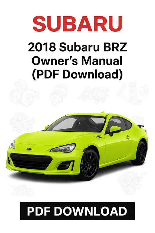 2018 Subaru BRZ owner's manual PDF download with a lime green car on a white background