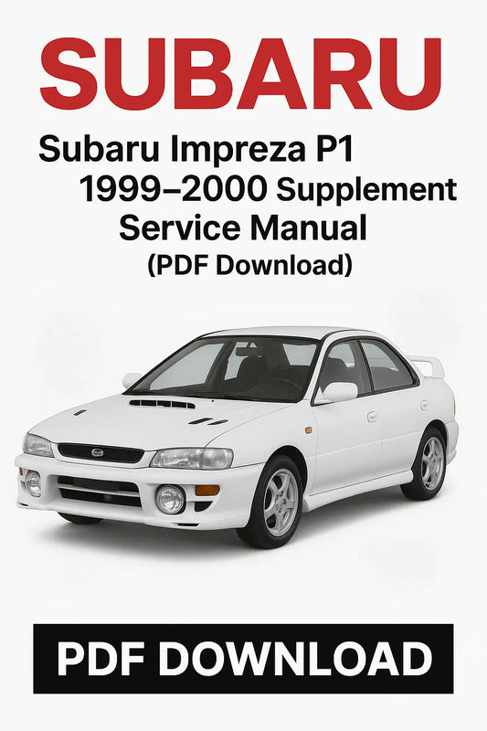 Subaru Impreza P1 1999-2000 supplement service manual PDF download with a white car on a white background