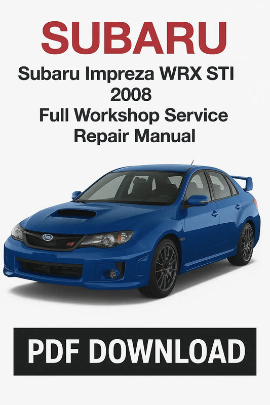 Subaru Impreza WRX STI 2008 repair manual cover with a blue car on a white background