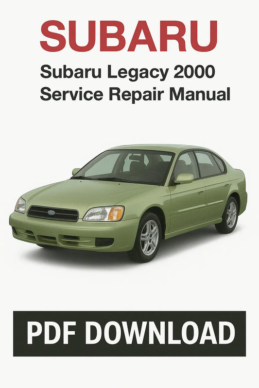 Subaru Legacy 2000 Service Repair Manual PDF Download with a green car on a white background