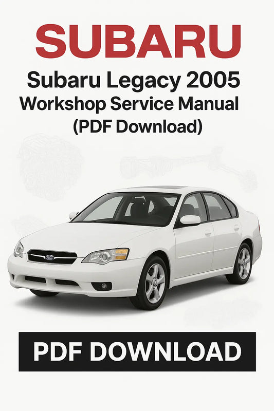 Subaru Legacy 2005 workshop service manual PDF download with a white car on a white background
