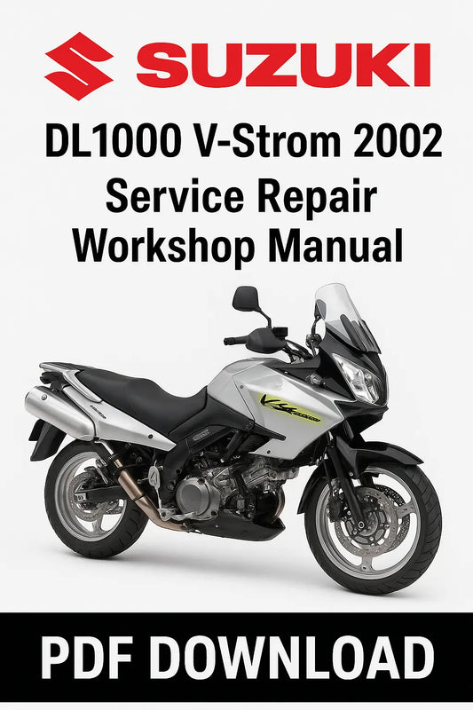 Suzuki DL1000 V-Strom 2002 Service Repair Workshop Manual cover with motorcycle image on a white background