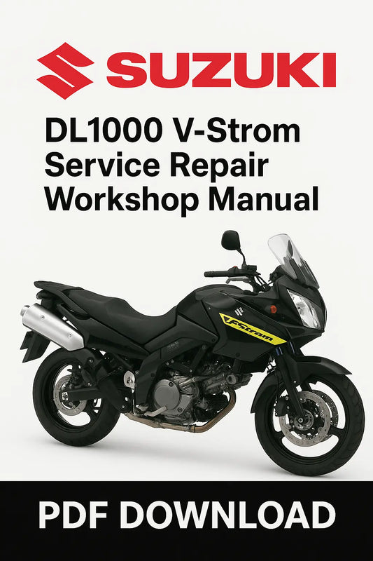 Suzuki DL1000 V-Strom service repair workshop manual PDF download on a white background with Suzuki logo.