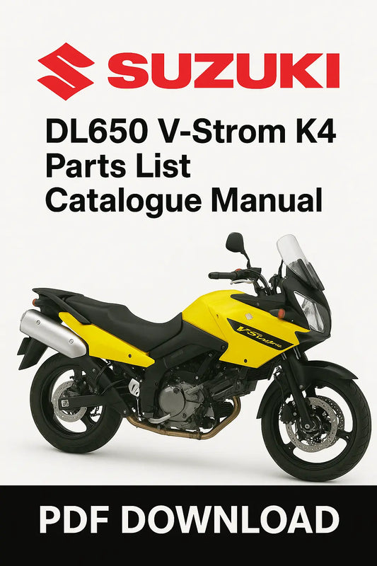 Suzuki DL650 V-Strom K4 parts list catalogue manual cover with motorcycle image.
