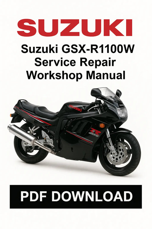 Suzuki GSX-R1100W Service Repair Workshop Manual cover with motorcycle illustration on a white background