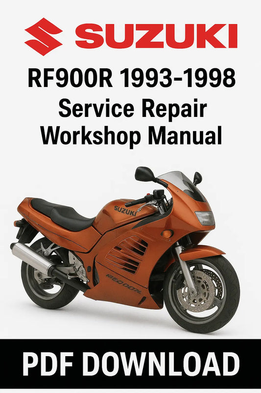 Suzuki RF900R service repair workshop manual cover with motorcycle image and text.