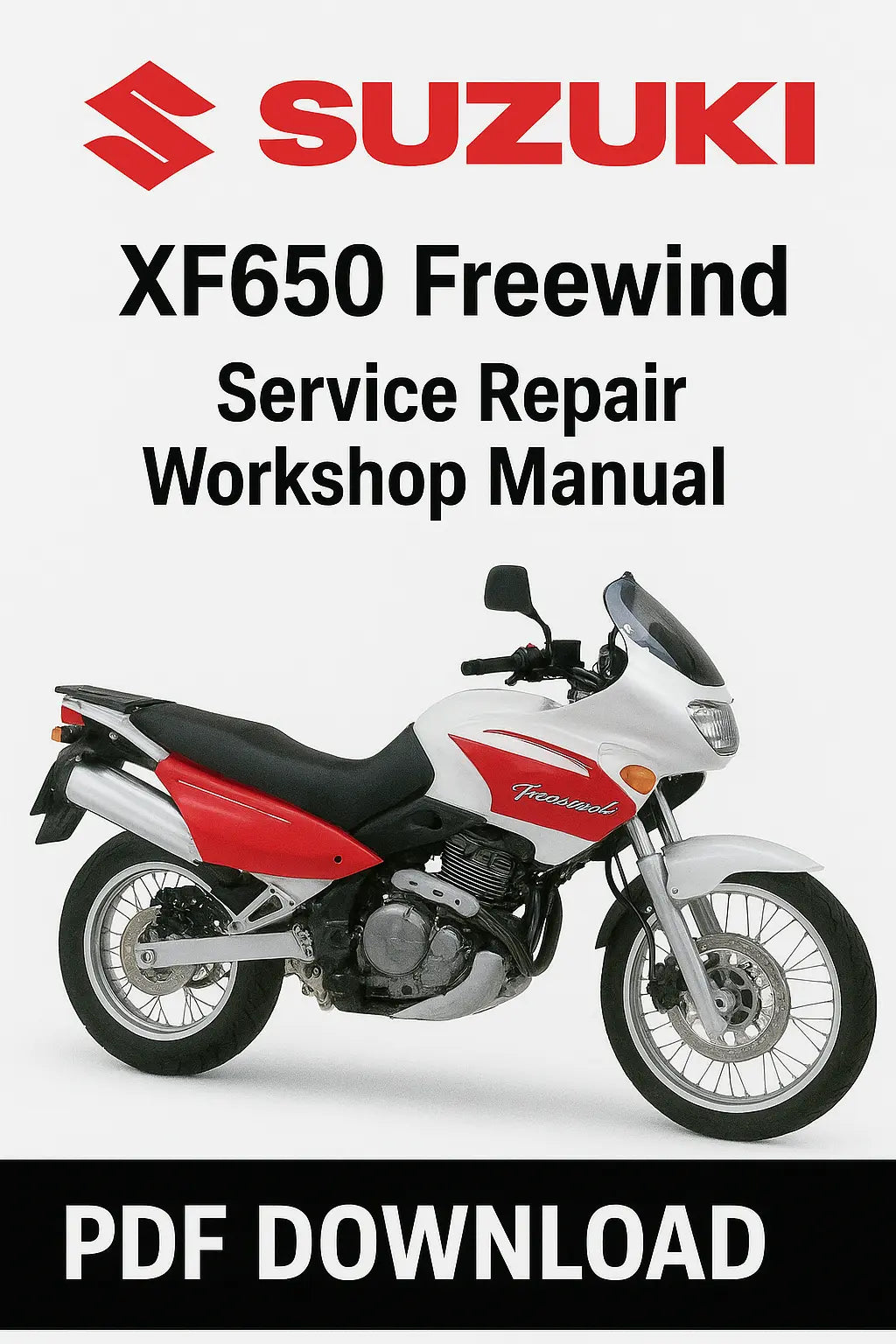 Suzuki XF650 Freewind service repair workshop manual PDF download with motorcycle image on a white background