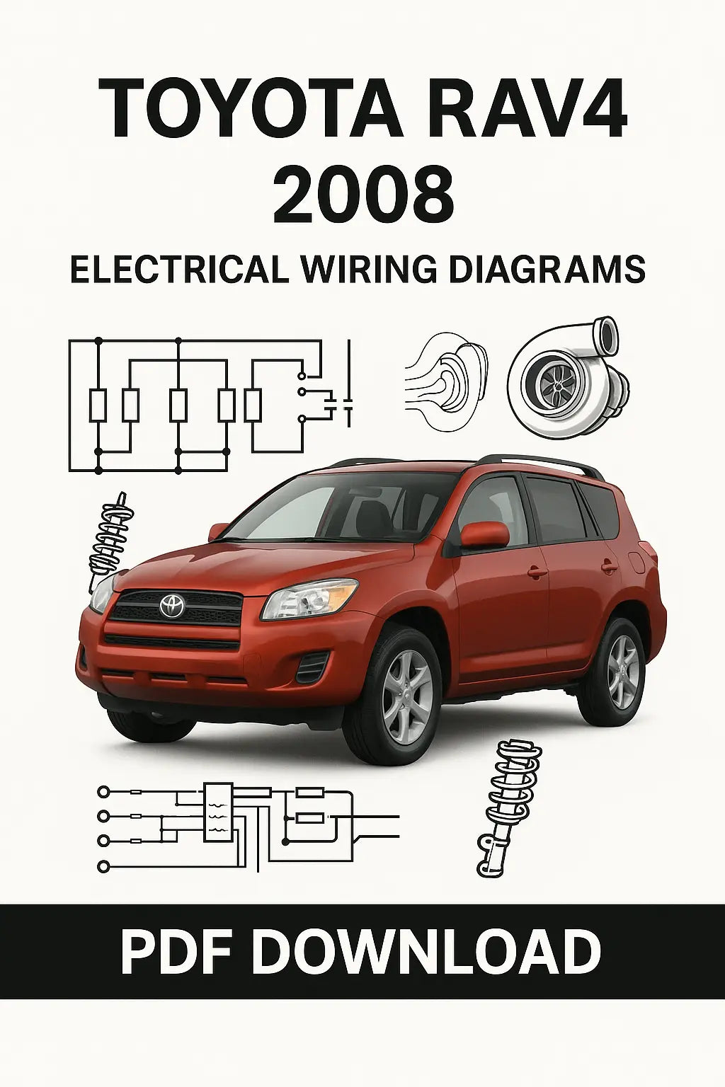 Toyota RAV4 2008 electrical wiring diagram PDF showing complete engine, ECU, fuse box, relays, and lighting system schematics for repair and troubleshooting.